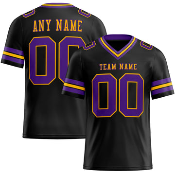 Custom Black Purple-Gold Mesh Authentic Football Jersey