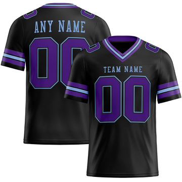 Custom Black Purple-Light Blue Mesh Authentic Football Jersey