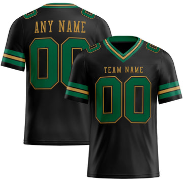 Custom Black Kelly Green-Old Gold Mesh Authentic Football Jersey