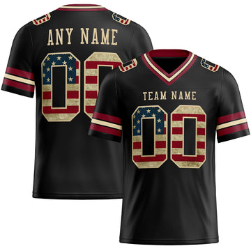 Custom Black Vintage USA Flag Crimson-City Cream Mesh Authentic Football Jersey