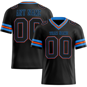 Custom Black Electric Blue-Orange Mesh Authentic Football Jersey