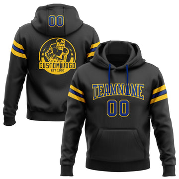 Custom Stitched Black Royal-Yellow Football Pullover Sweatshirt Hoodie