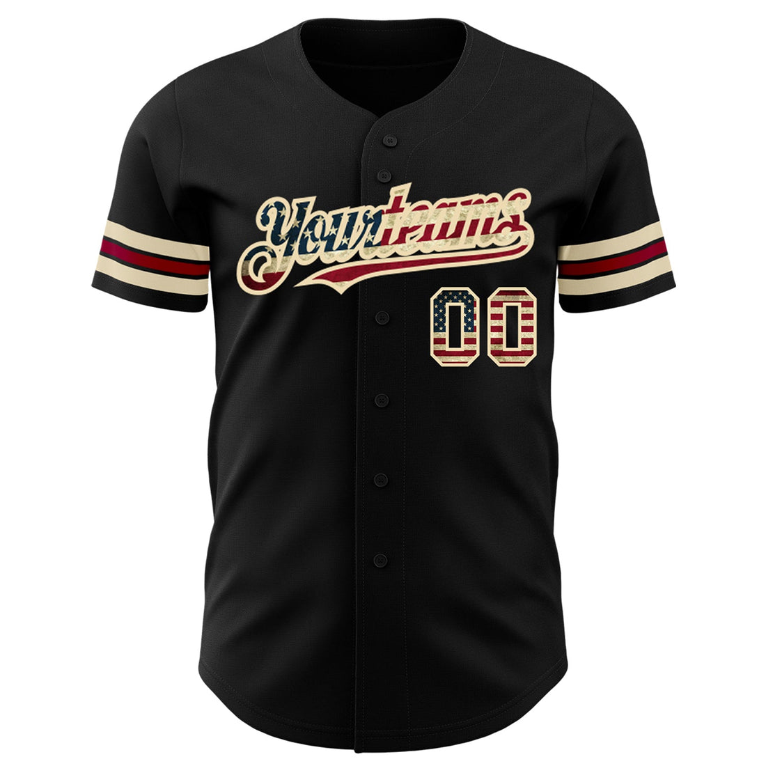 Custom Black Vintage USA Flag City Cream-Crimson Authentic Baseball Jersey