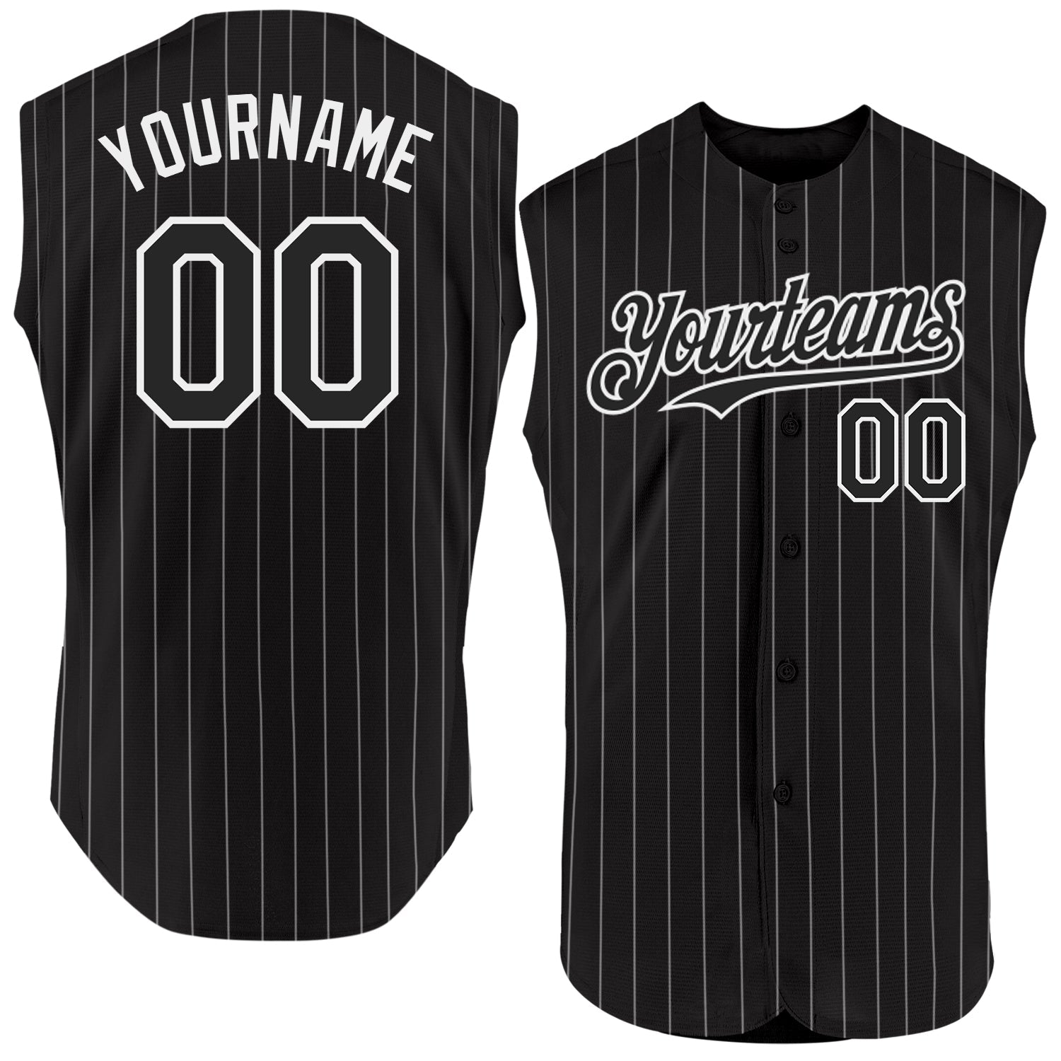 Custom Black White Pinstripe Gold Authentic Sleeveless Baseball Jersey