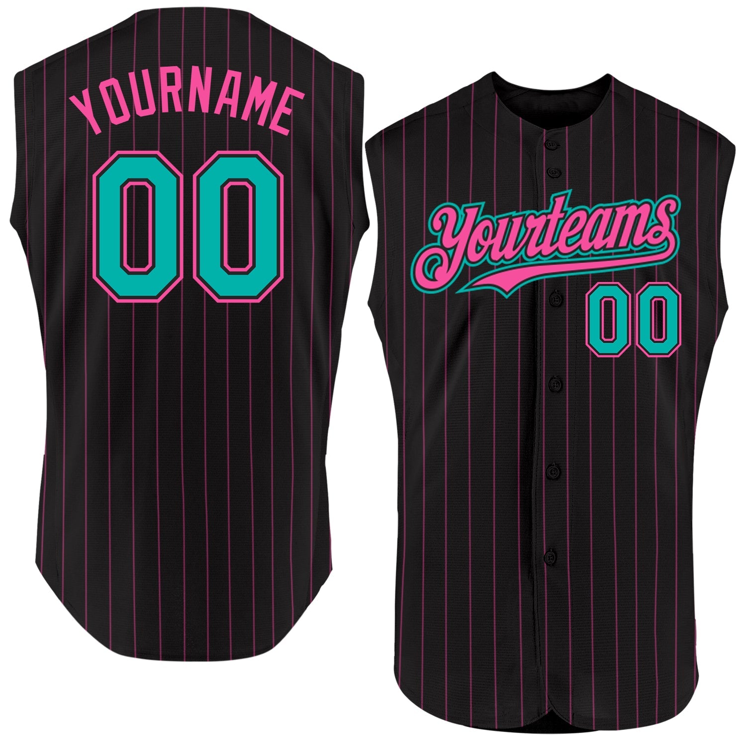 Custom Black Pink Pinstripe Neon Yellow Authentic Sleeveless Baseball Jersey