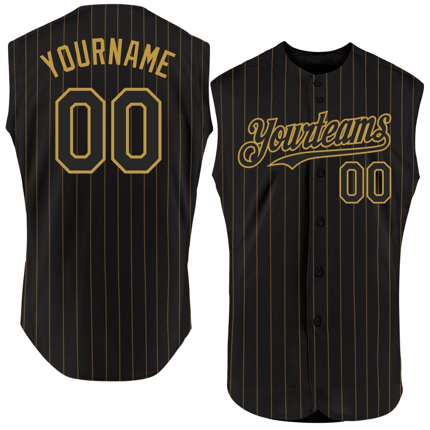 Custom Black Old Gold Pinstripe Old Gold Authentic Sleeveless Baseball Jersey