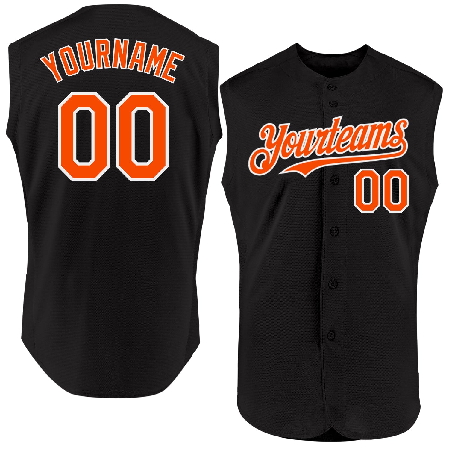 Custom Black Orange-White Authentic Sleeveless Baseball Jersey