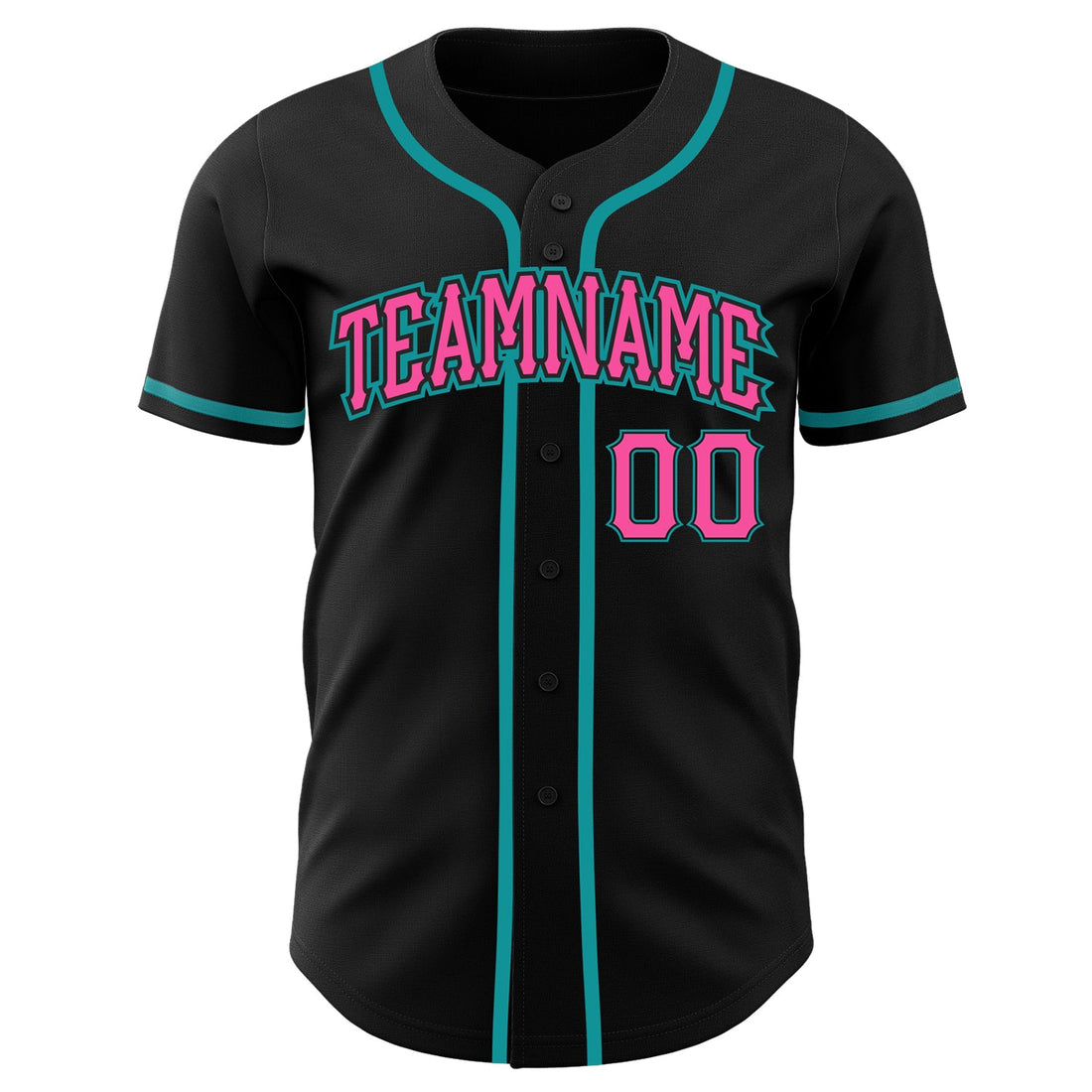 Custom Black Pink-Teal Authentic Baseball Jersey