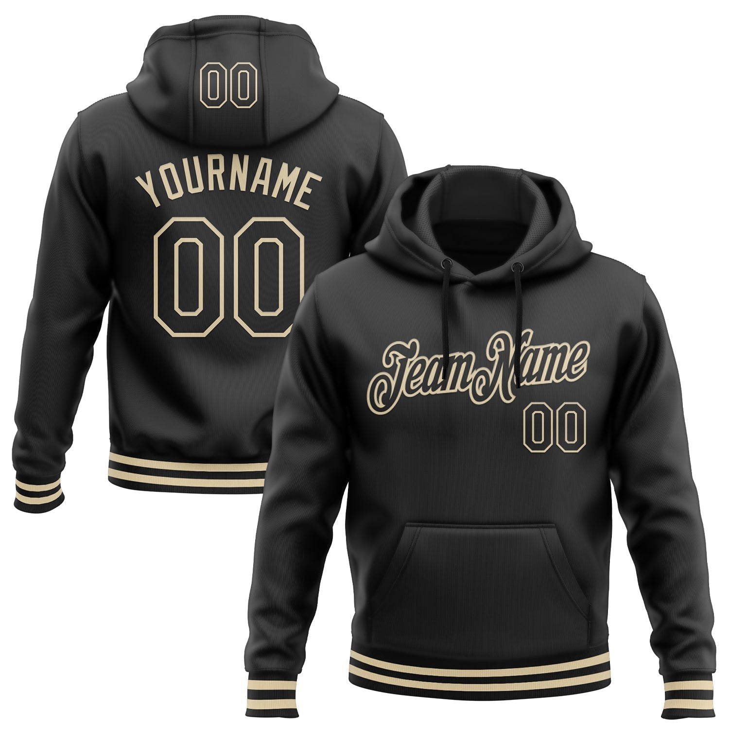 Custom Stitched Black Cream Sports Pullover Sweatshirt Hoodie