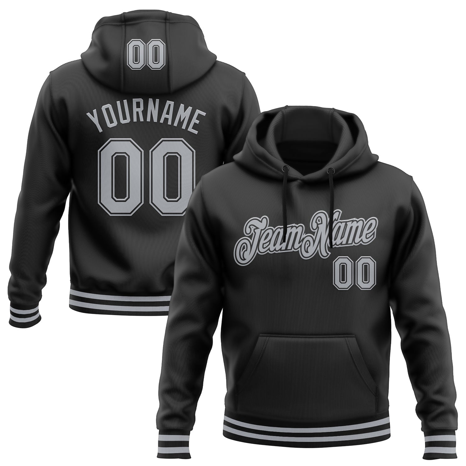 Custom Stitched Black Gray Sports Pullover Sweatshirt Hoodie