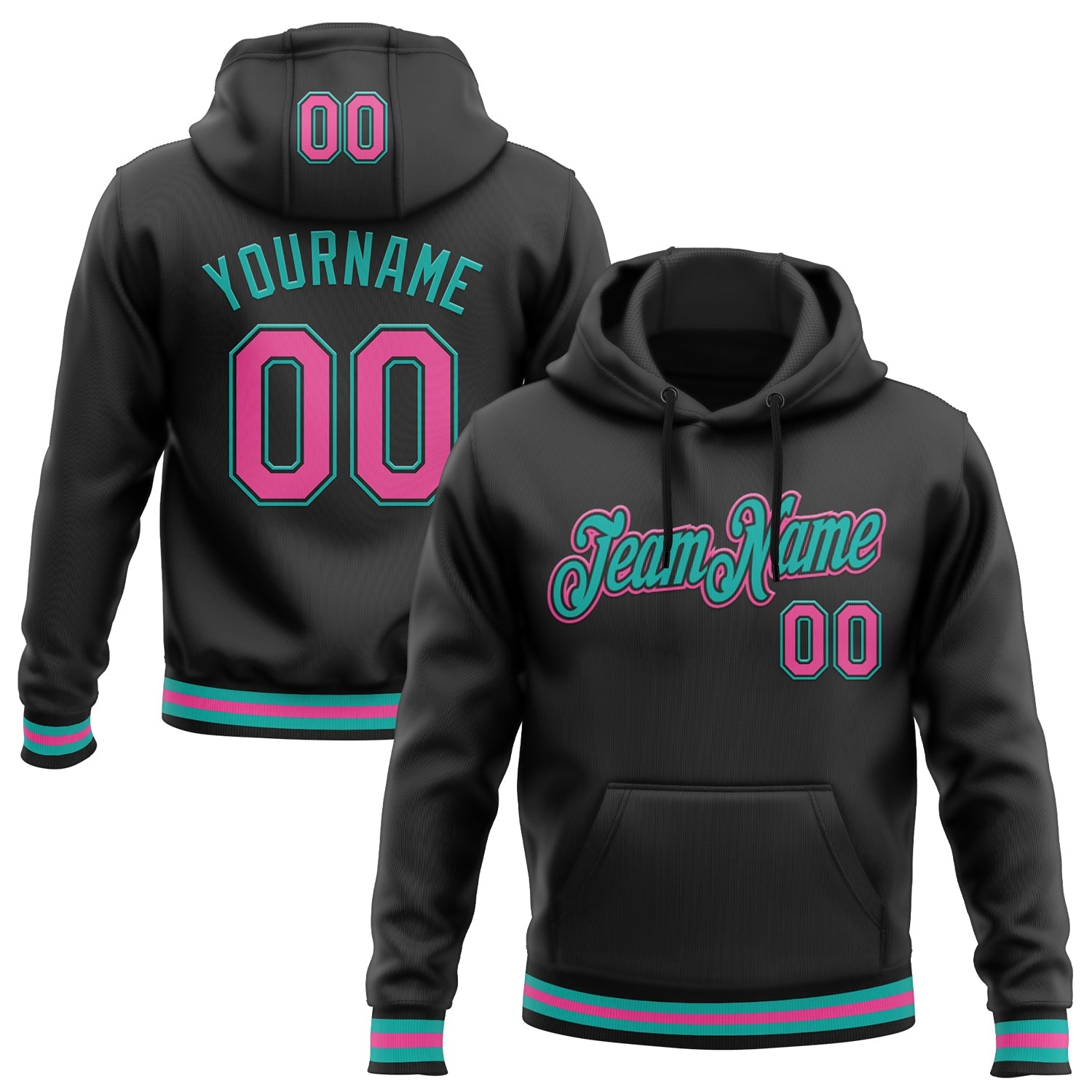 Custom Stitched Black Pink-Aqua Sports Pullover Sweatshirt Hoodie