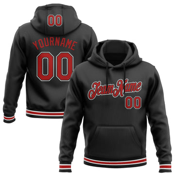 Custom Stitched Black Red-White Sports Pullover Sweatshirt Hoodie