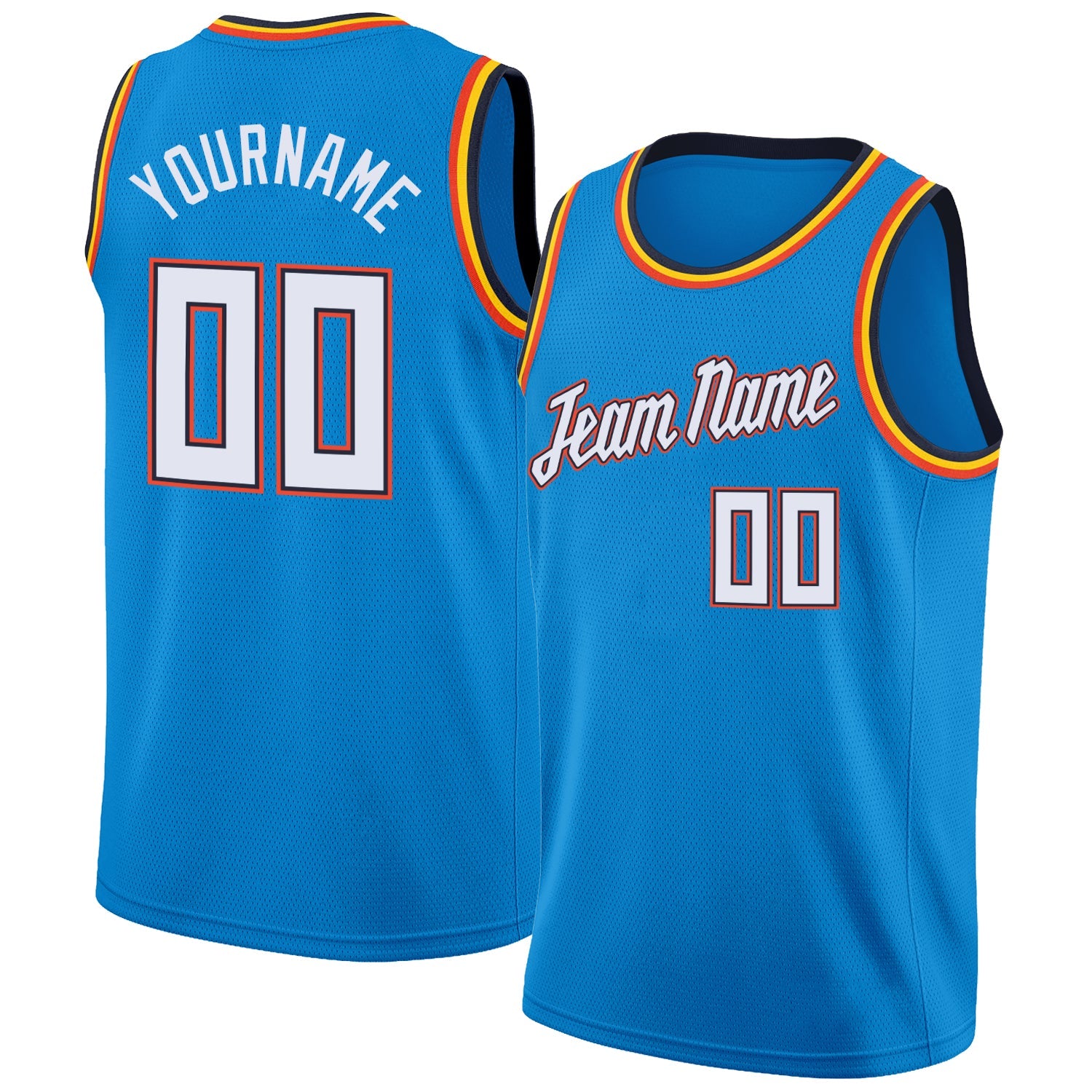 Custom Blue White-Orange Round Neck Rib-Knit Basketball Jersey