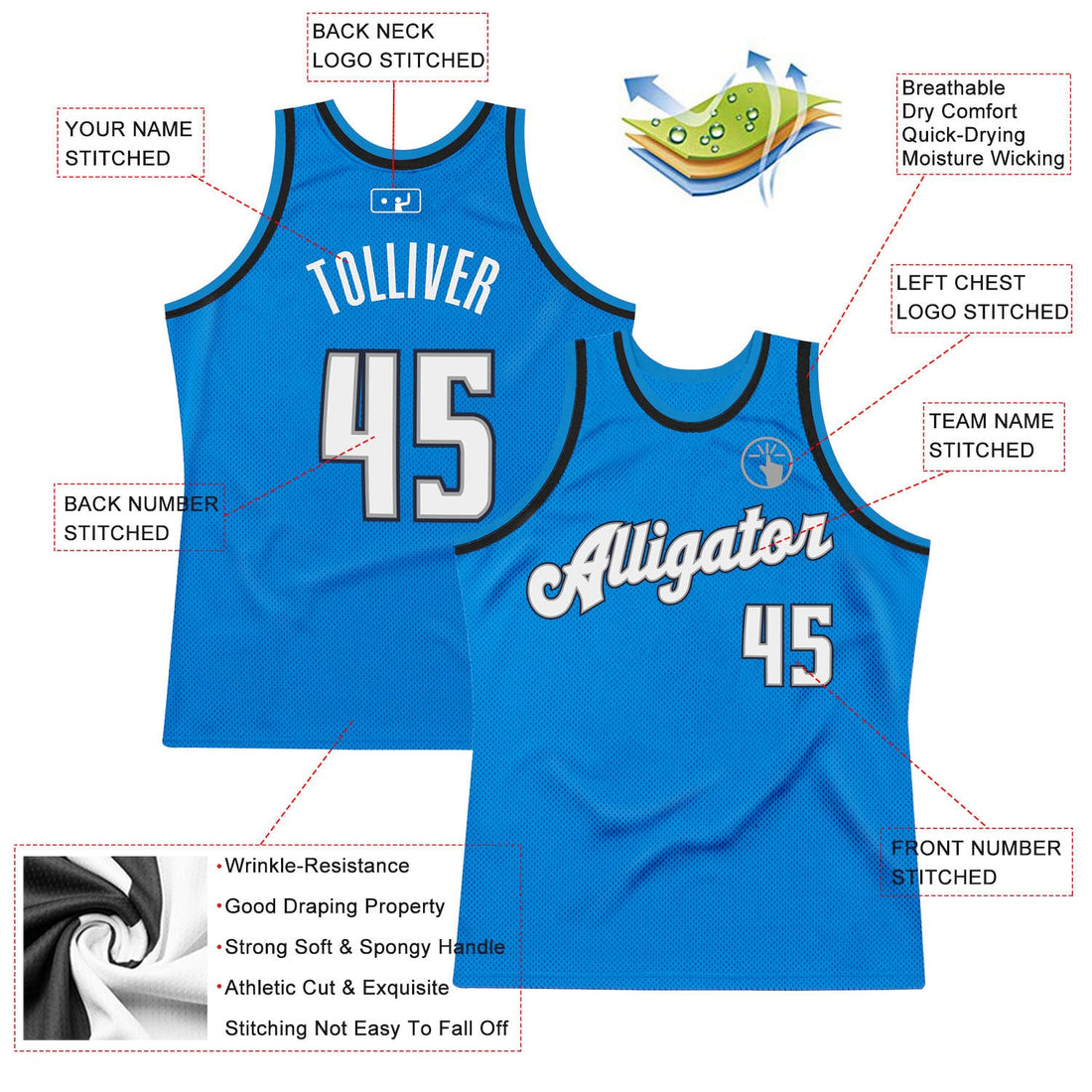 Custom Blue White-Black Authentic Throwback Basketball Jersey