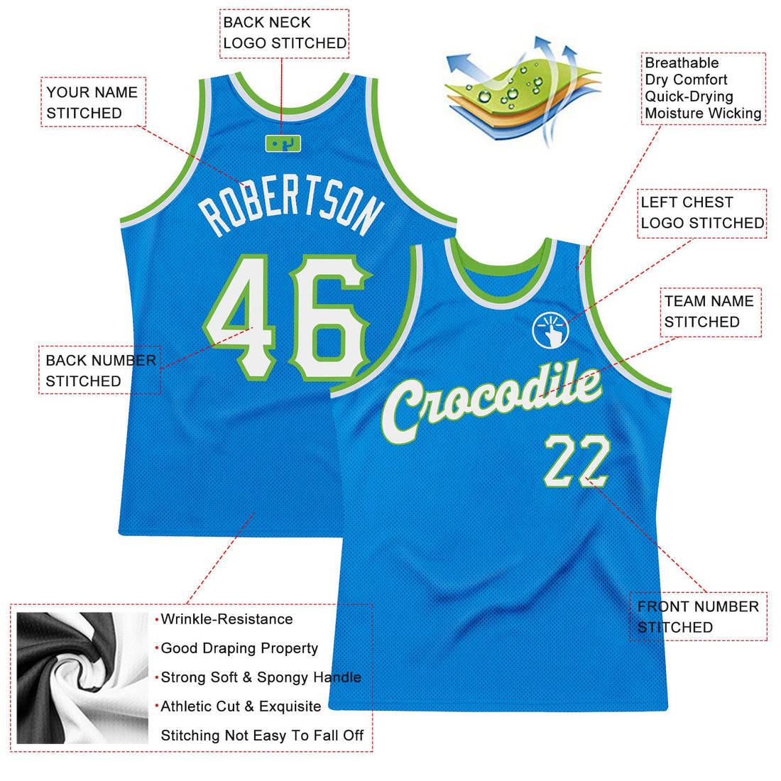 Custom Blue White-Neon Green Authentic Throwback Basketball Jersey