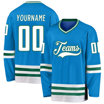 Custom Blue White-Kelly Green Hockey Jersey