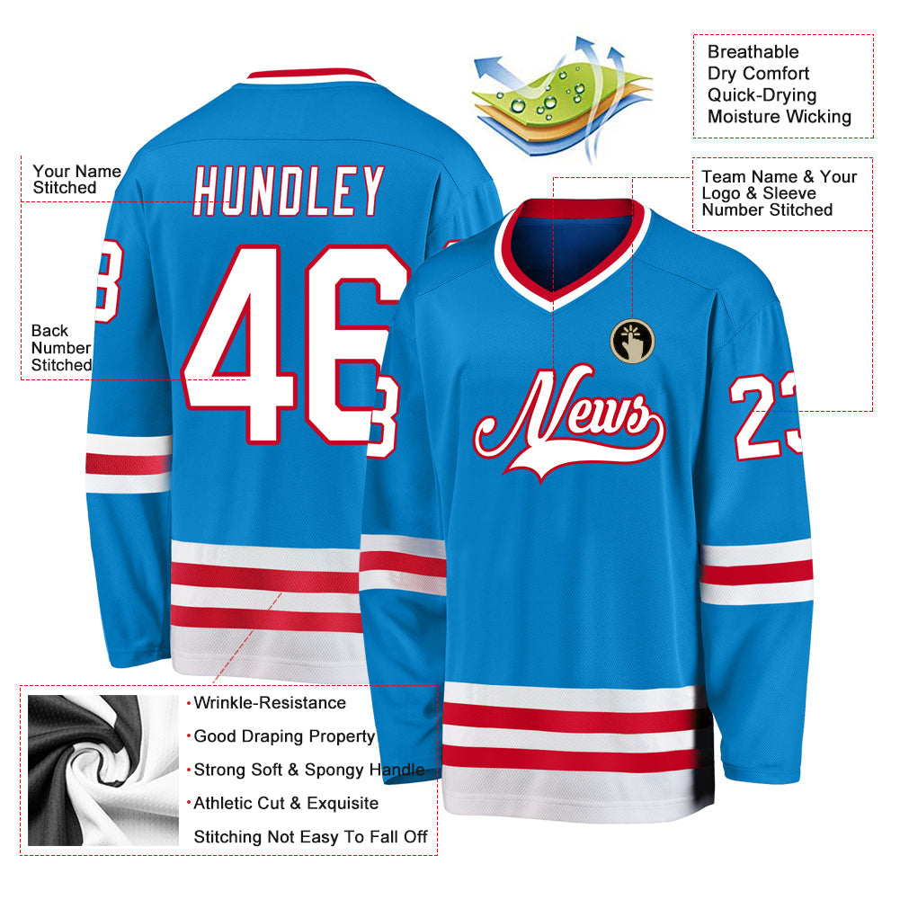 Custom Blue White-Red Hockey Jersey