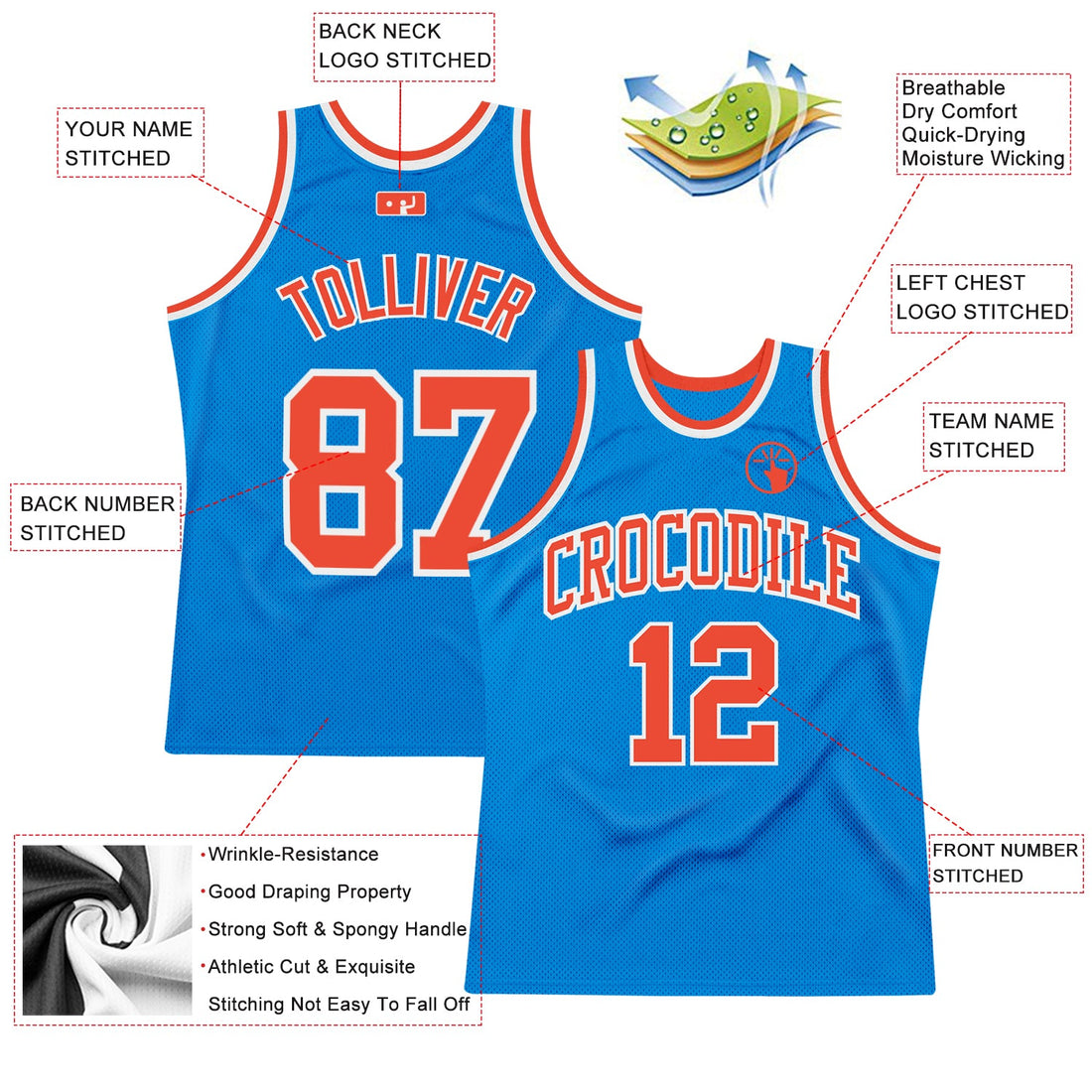 Custom Blue Orange-White Authentic Throwback Basketball Jersey