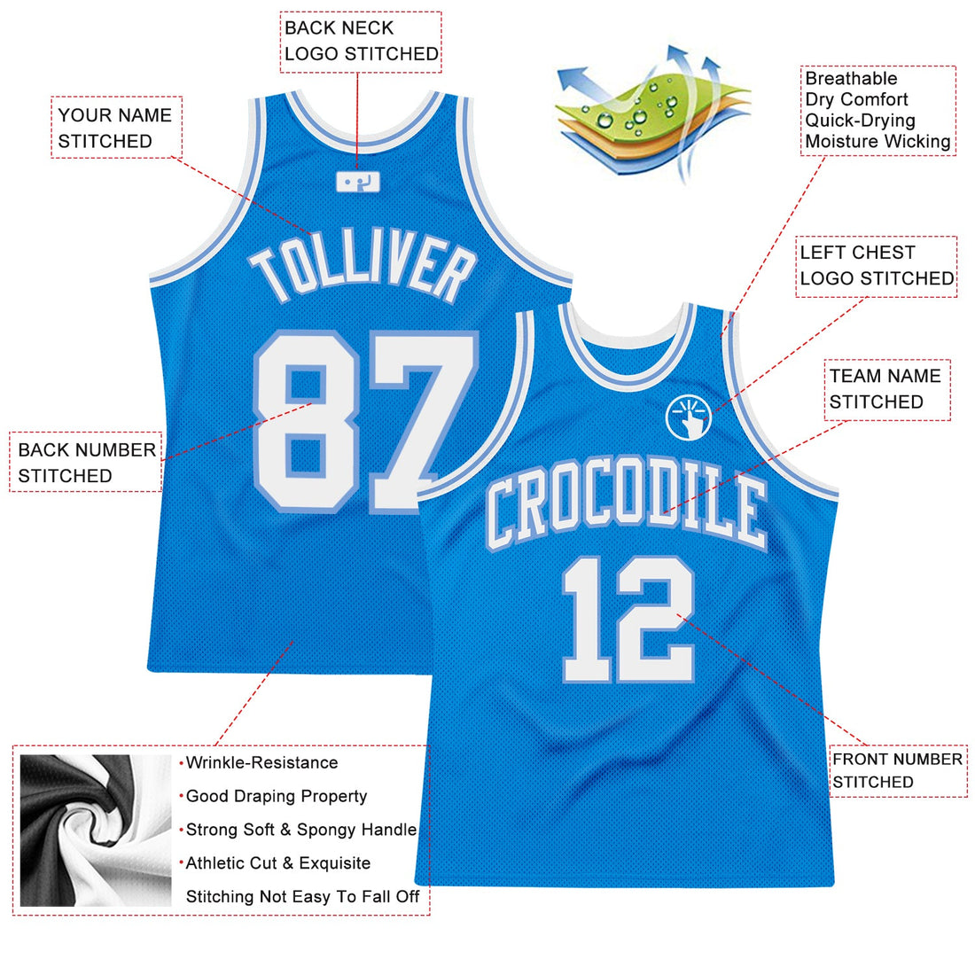 Custom Blue White-Light Blue Authentic Throwback Basketball Jersey