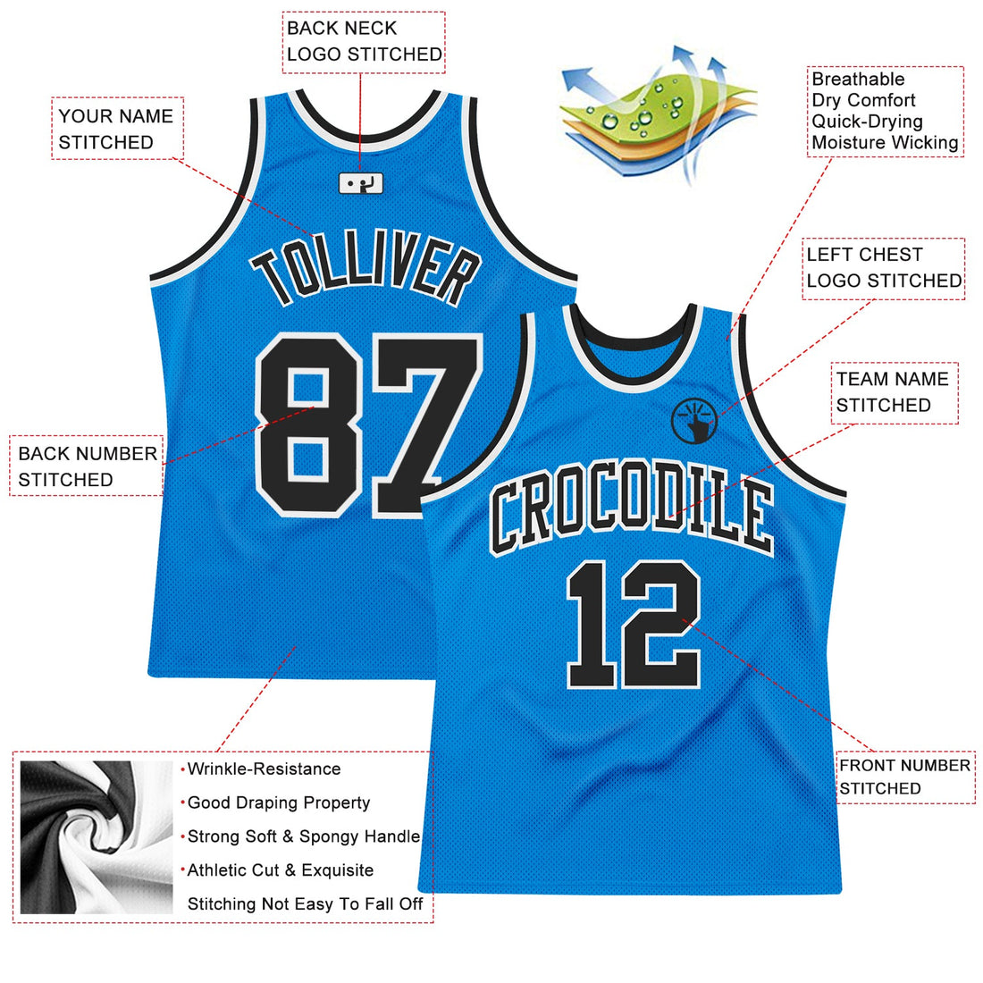 Custom Blue Black-White Authentic Throwback Basketball Jersey