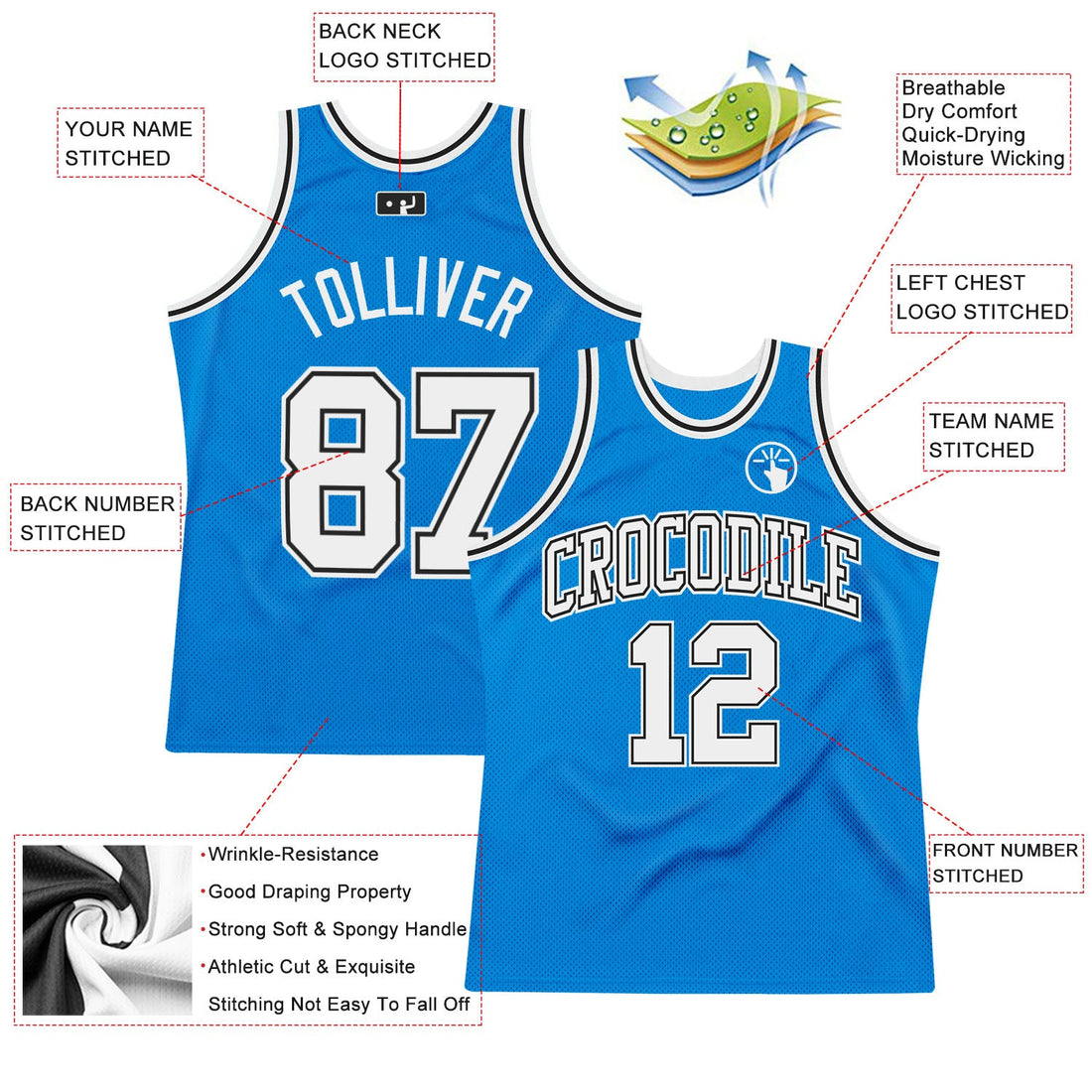 Custom Blue White-Black Authentic Throwback Basketball Jersey