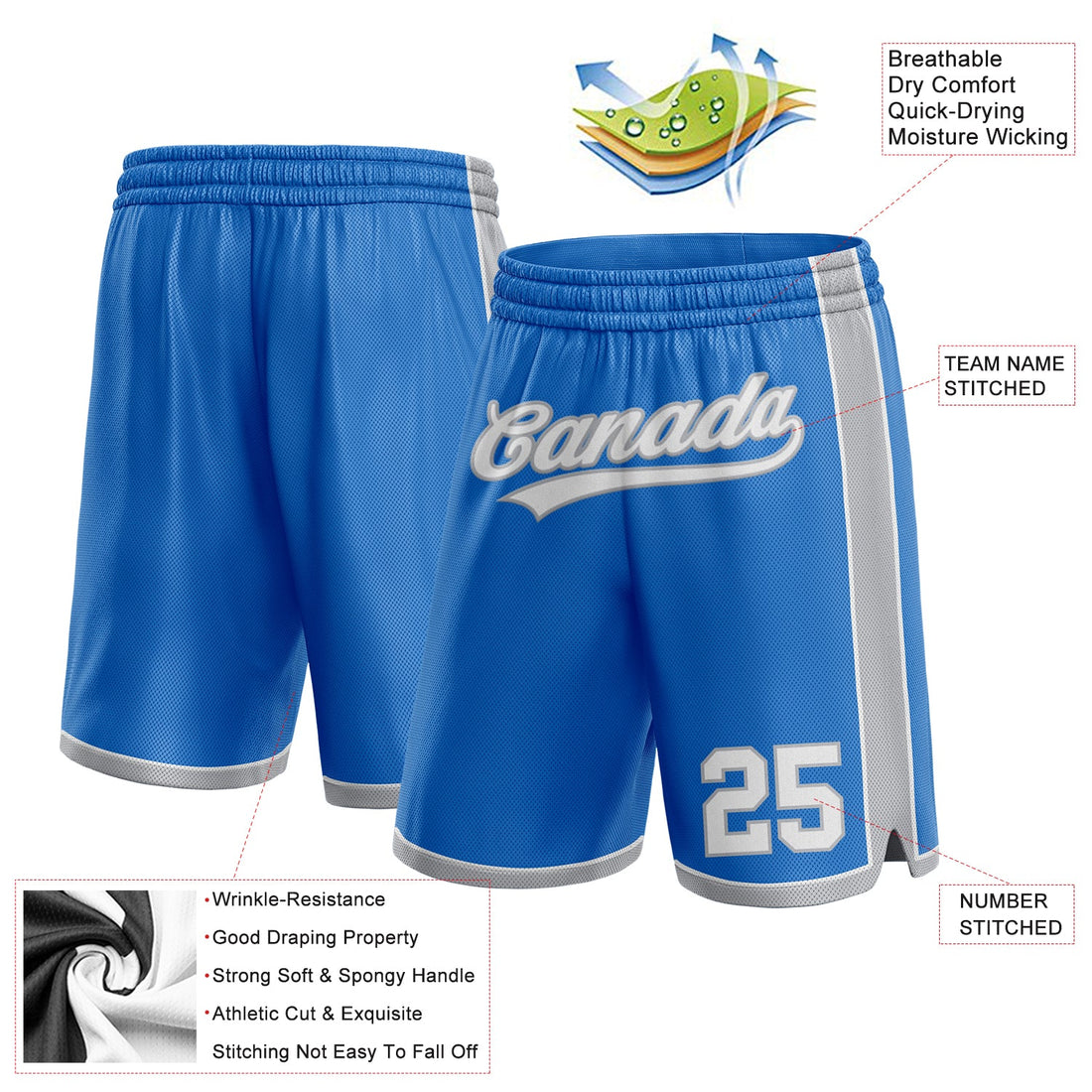 Custom Blue White-Gray Authentic Basketball Shorts