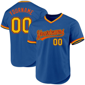 Custom Blue Gold Navy-Orange Authentic Throwback Baseball Jersey