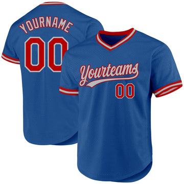 Custom Blue Red-Gray Authentic Throwback Baseball Jersey