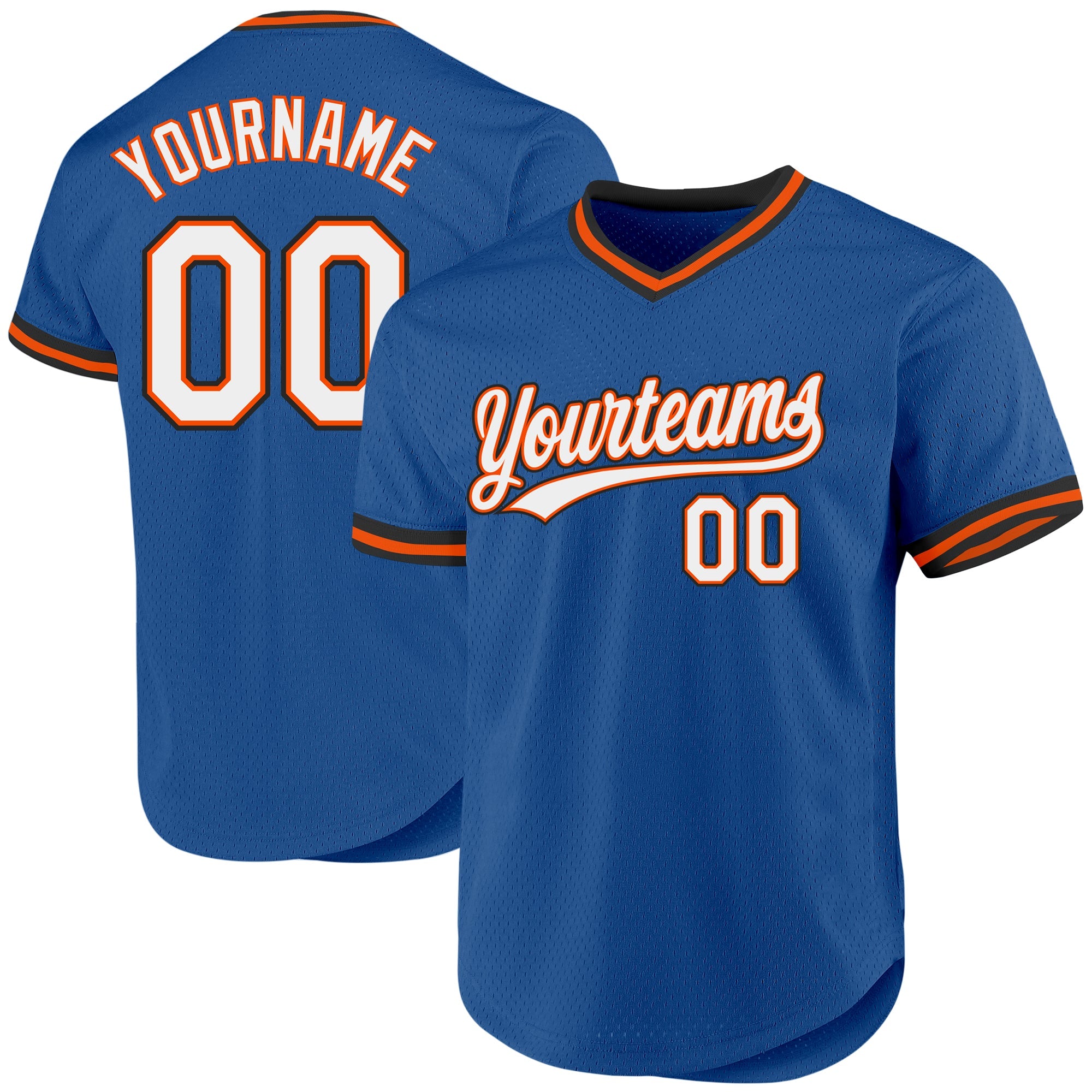 Custom Blue Orange-Black Authentic Throwback Baseball Jersey