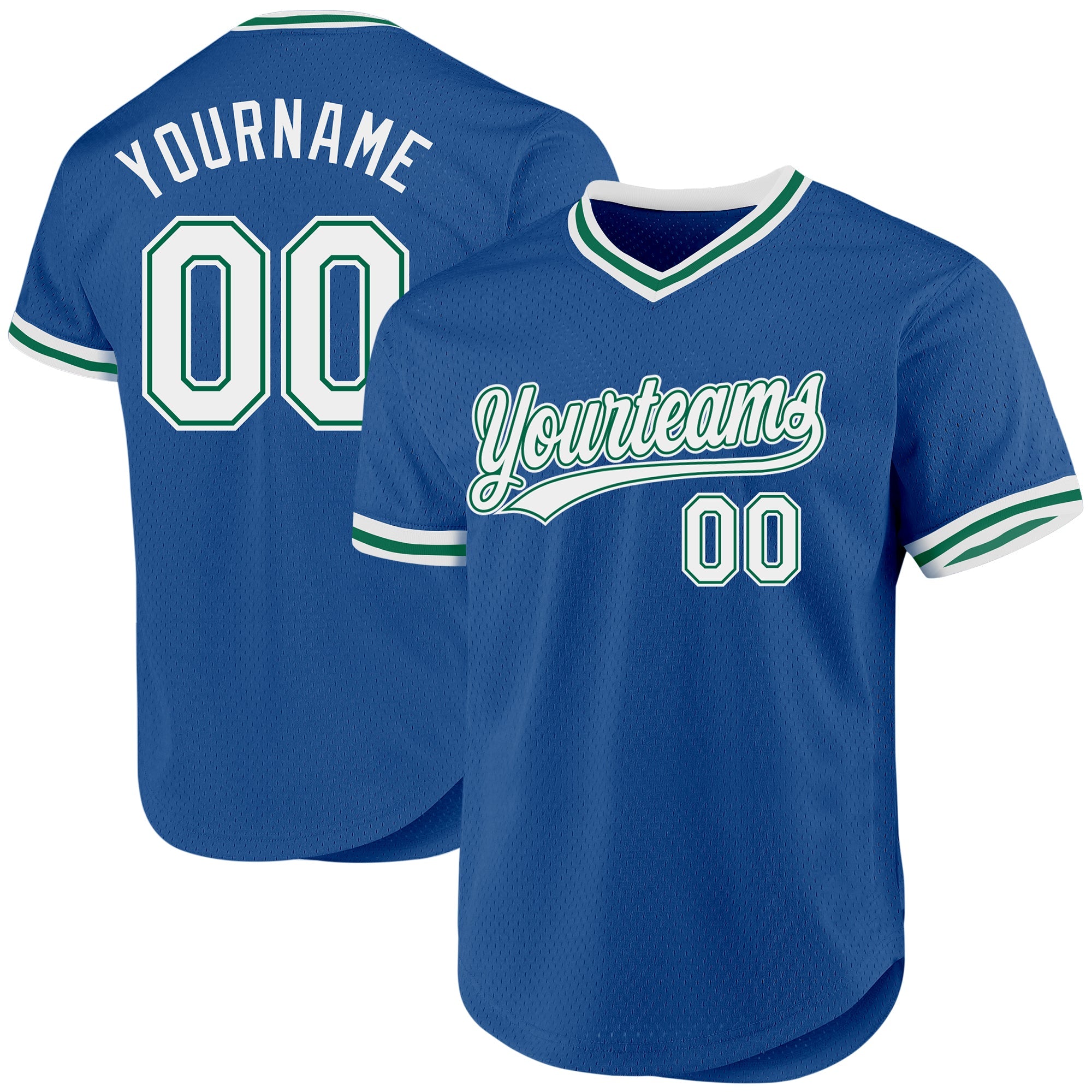 Custom Blue White-Kelly Green Authentic Throwback Baseball Jersey