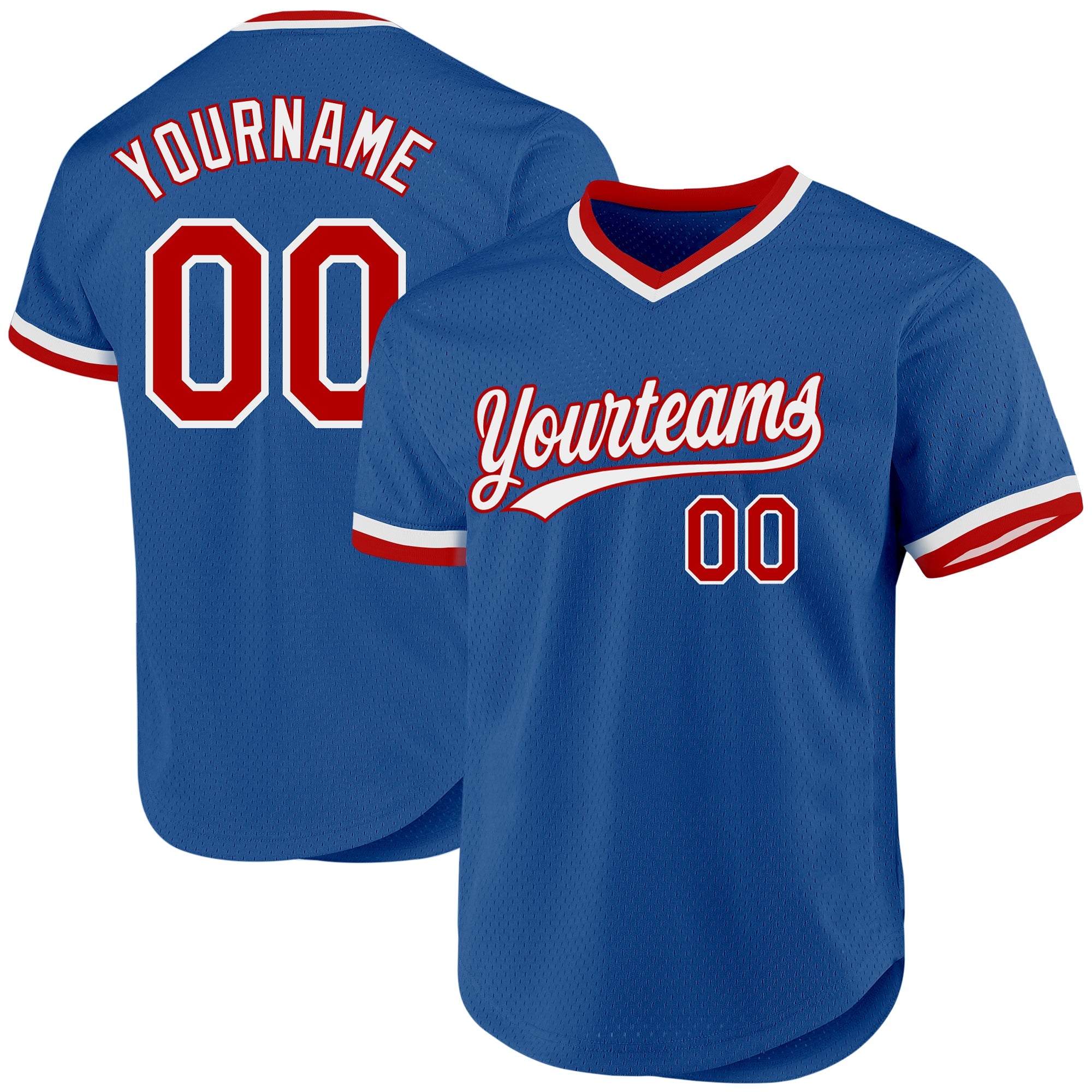 Custom Blue Red-White Authentic Throwback Baseball Jersey