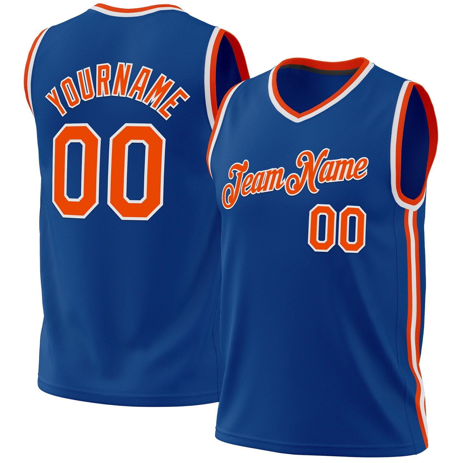 Custom Blue Orange-White Authentic Throwback Basketball Jersey