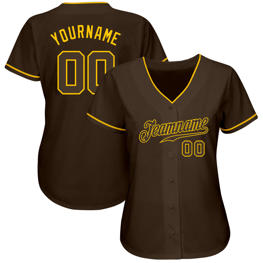 Custom Brown Brown-Gold Authentic Baseball Jersey