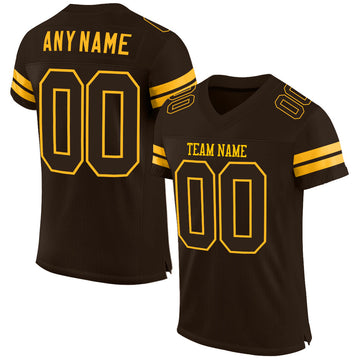 Custom Brown Brown-Gold Mesh Authentic Football Jersey