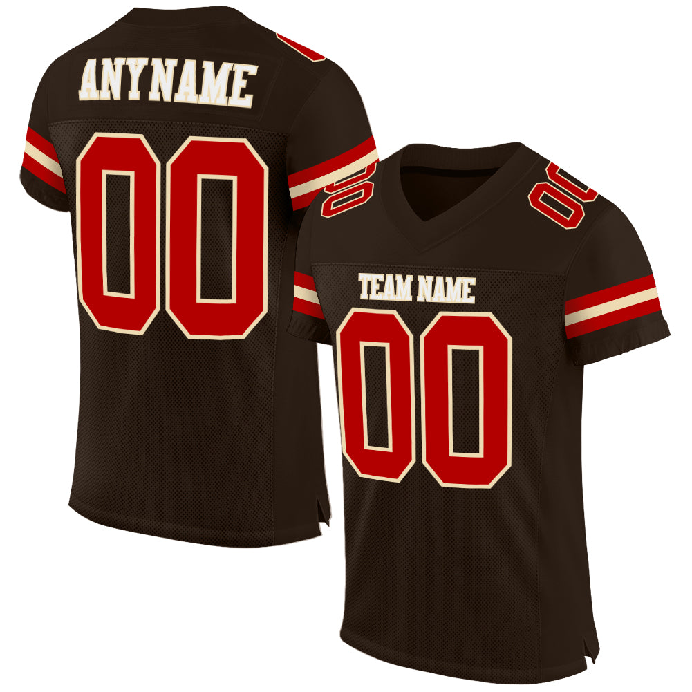 Custom Brown Red-Cream Mesh Authentic Football Jersey