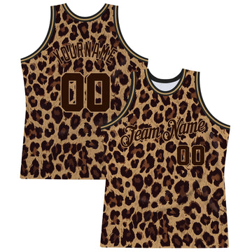 Custom Brown Brown-Old Gold 3D Pattern Design Leopard Authentic Basketball Jersey