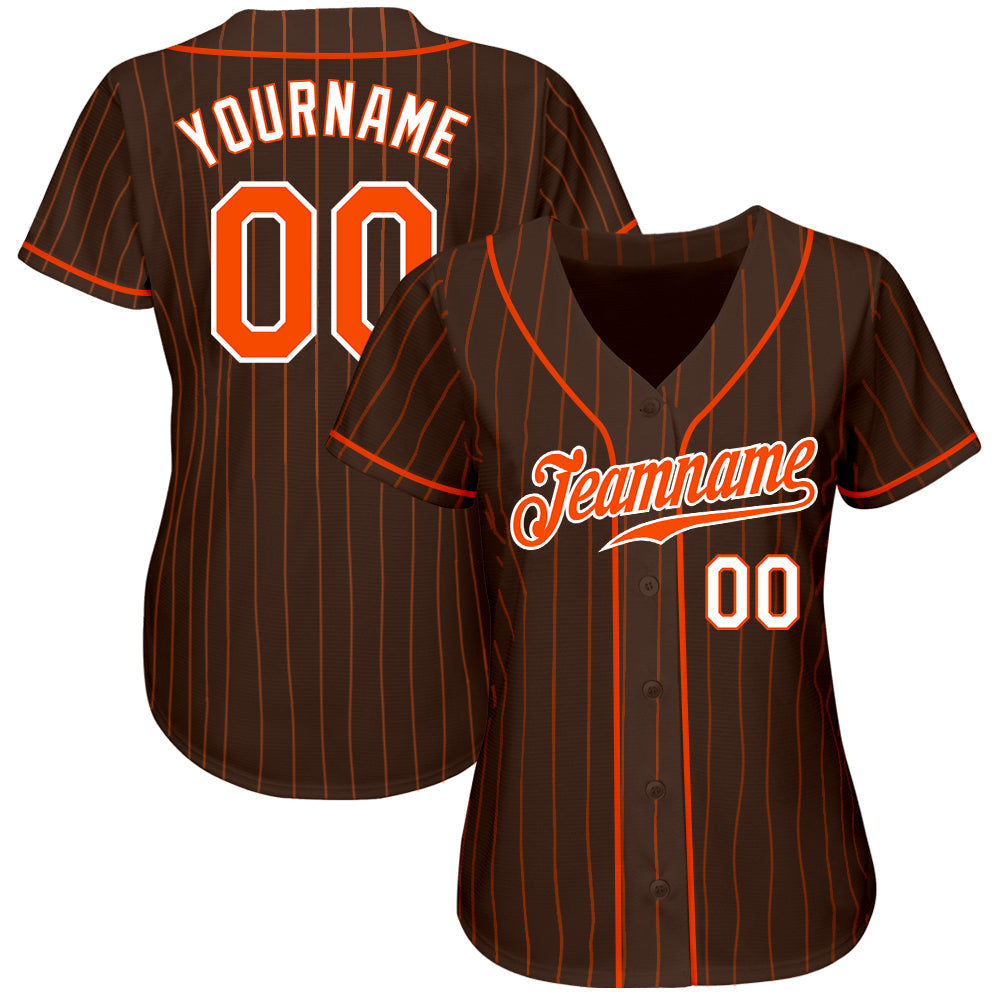 Custom Brown Orange Pinstripe Orange-White Authentic Baseball Jersey