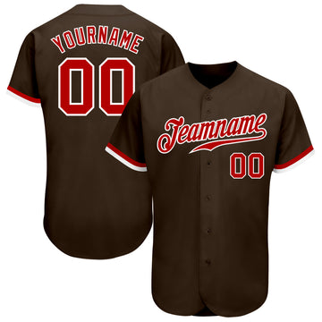 Custom Brown Red-White Authentic Baseball Jersey