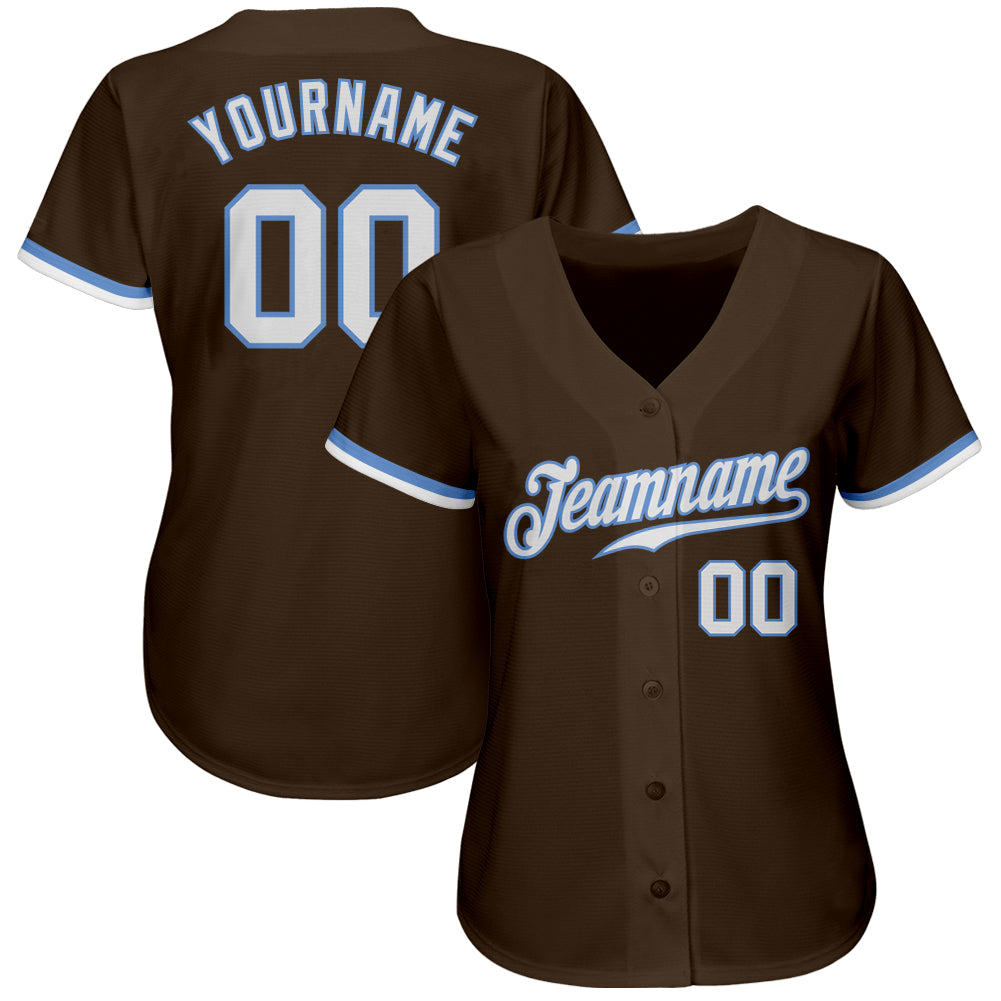 Custom Brown White-Light Blue Authentic Baseball Jersey