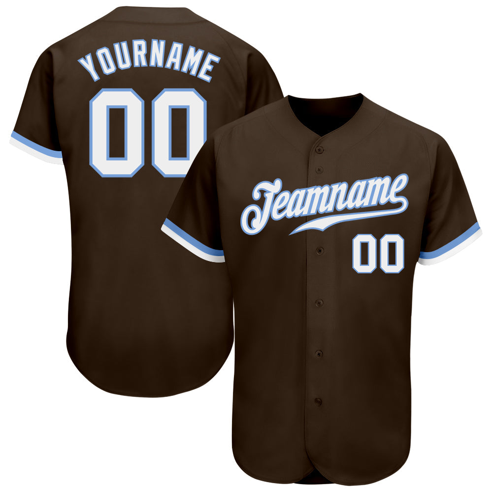 Custom Brown White-Light Blue Authentic Baseball Jersey