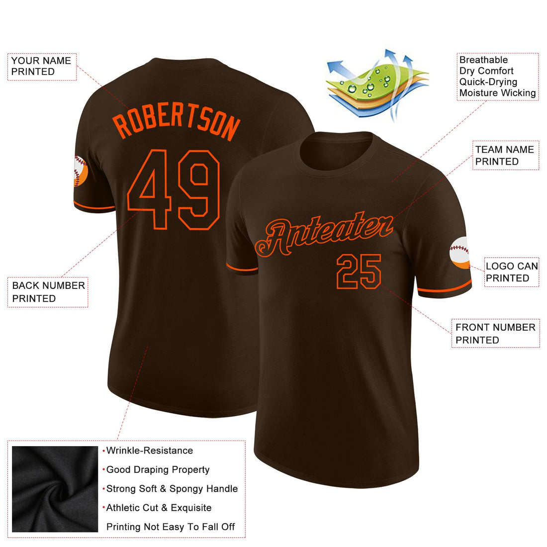 Custom Brown Brown-Orange Performance T-Shirt