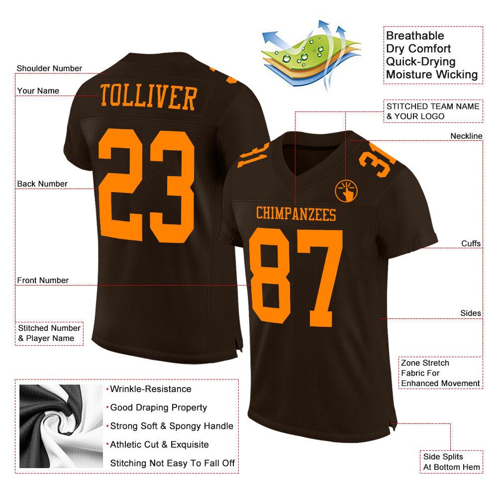 Custom Brown Bay Orange Mesh Authentic Football Jersey