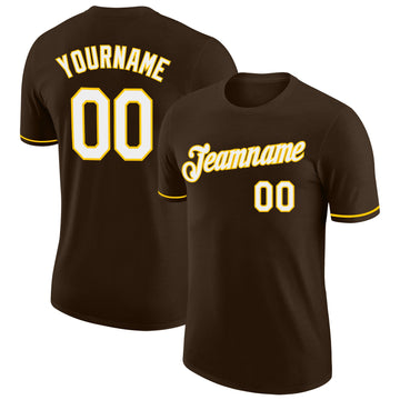 Custom Brown White-Yellow Performance T-Shirt