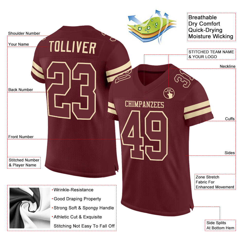 Custom Burgundy Burgundy-Cream Mesh Authentic Football Jersey