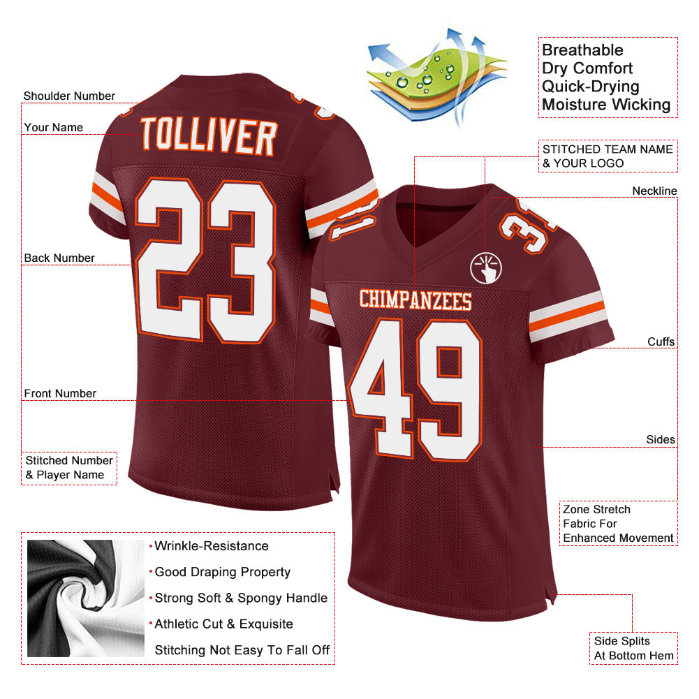 Custom Burgundy White-Orange Mesh Authentic Football Jersey