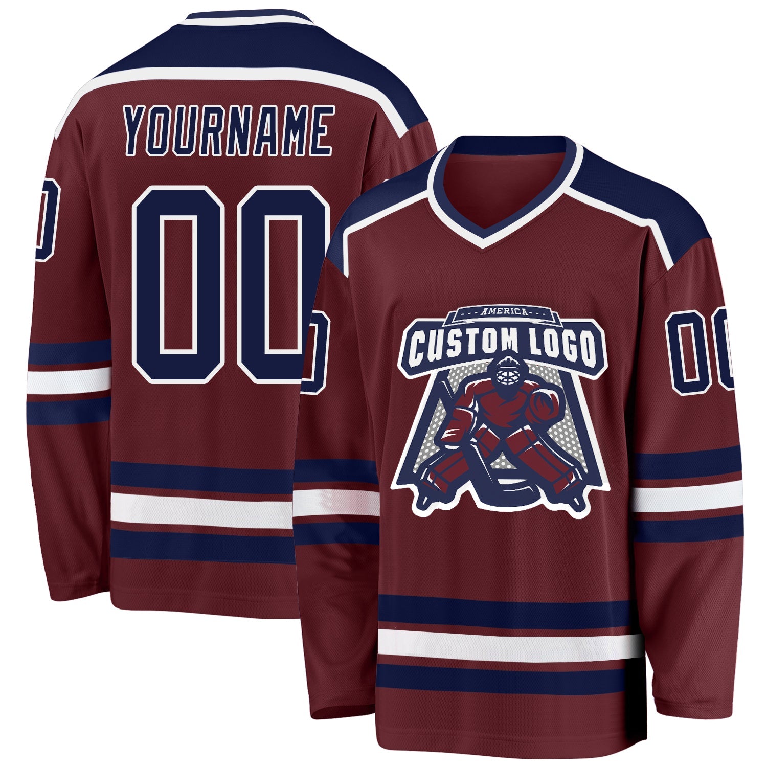 Custom Burgundy Navy-White Hockey Jersey