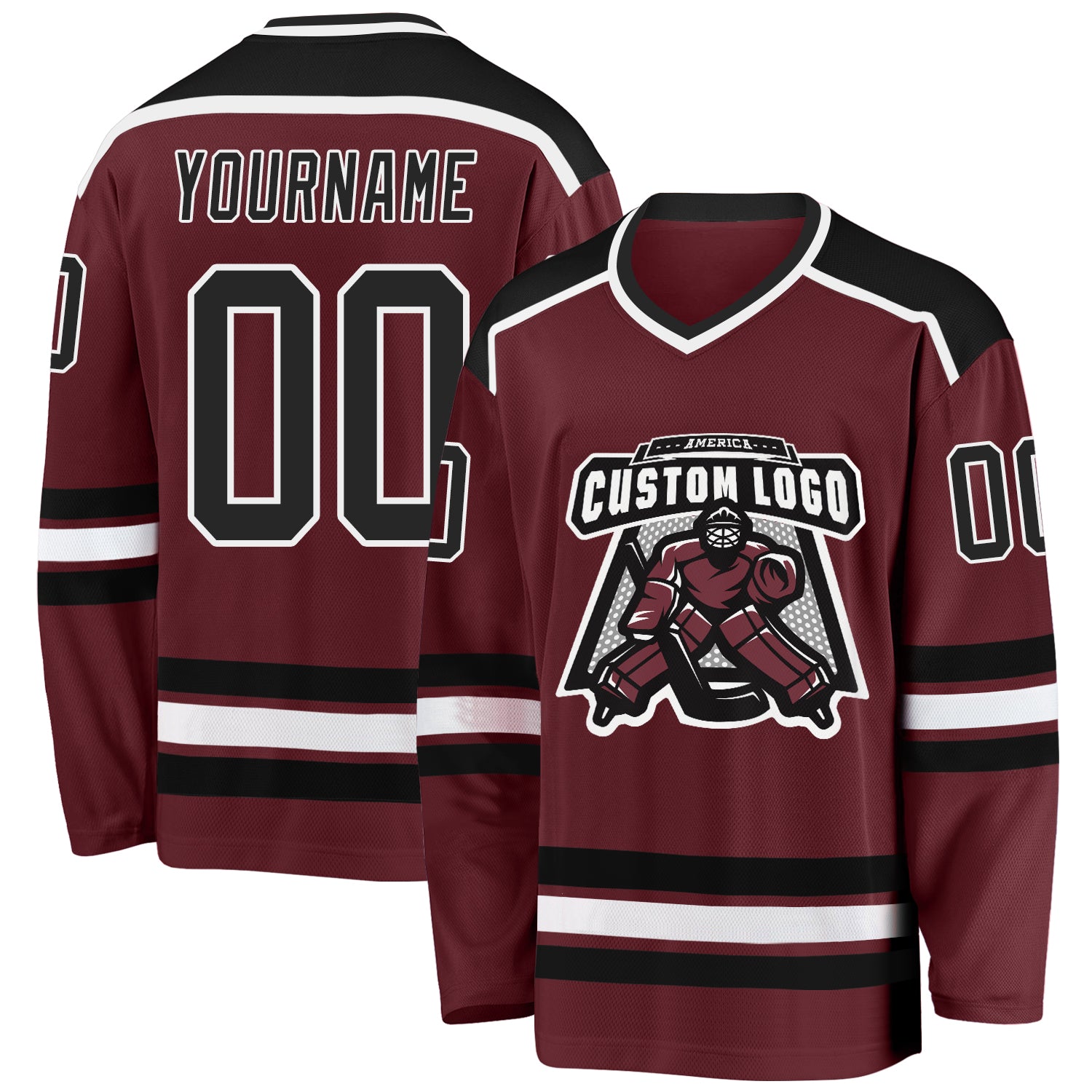 Custom Burgundy Black-White Hockey Jersey