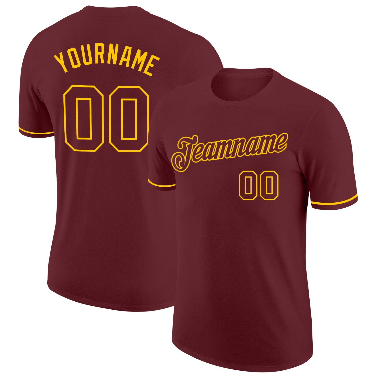 Custom Burgundy Burgundy-Gold Performance T-Shirt