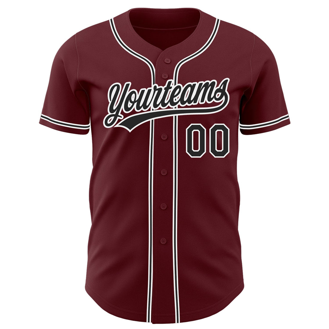 Custom Burgundy Black-White Authentic Baseball Jersey