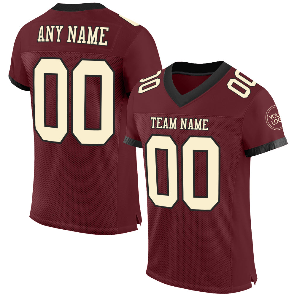 Custom Burgundy Cream-Black Mesh Authentic Football Jersey